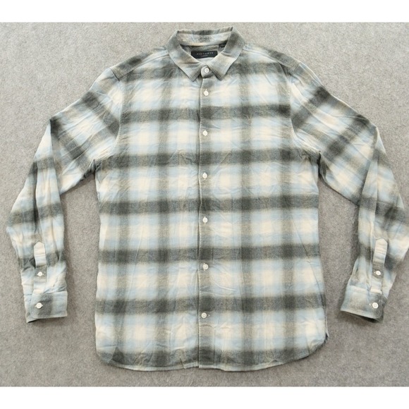 All Saints Shirt Mens Medium Gray Button Up Plaid Long Sleeve Streetwear Flannel - Picture 1 of 14